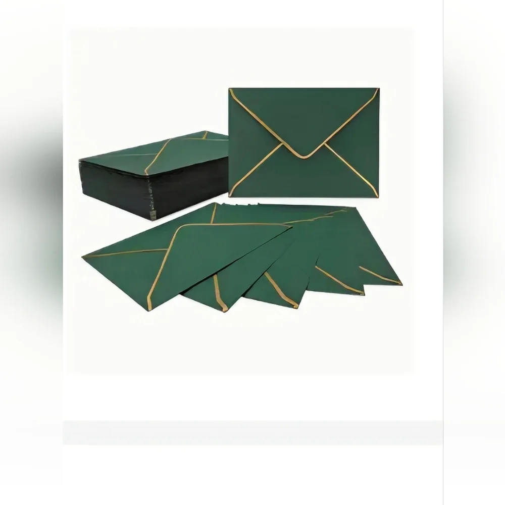 NEW 100 PCS GREEN SHIMMERING GOLDEN FOIL ENVELOPES